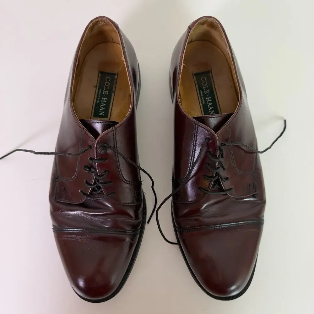 Vintage Cole Haan Burgundy Leather Cap Toe Derby Mens 11D Classic Dress Shoe USA